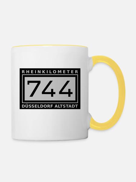 Rhin kilomètre 744 Düsseldorf Altstadt - Mug contrasté - blanc/jaune