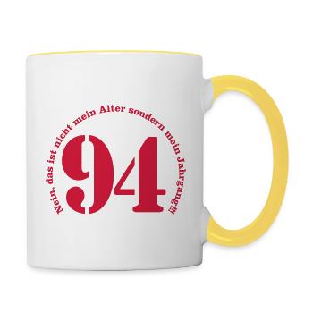 94 ist nicht mein Alter sondern mein Jahrgang - Tasse zweifarbig - Weiß/Gelb - Rechts