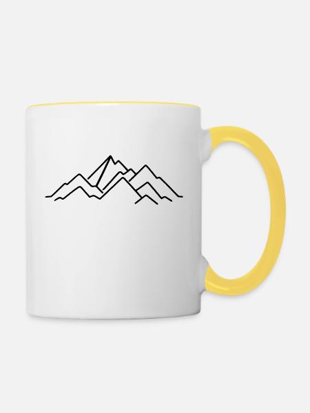 Gebirge Lineart - Tasse zweifarbig - Weiß/Gelb