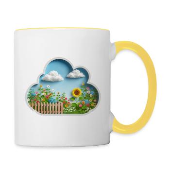 Blume auf Blumenwiese im Garten mit Sonnenblume - Tasse zweifarbig - Weiß/Gelb - Rechts