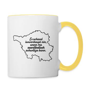 Saarländisch schwätze - Tasse zweifarbig - Weiß/Gelb - Rechts