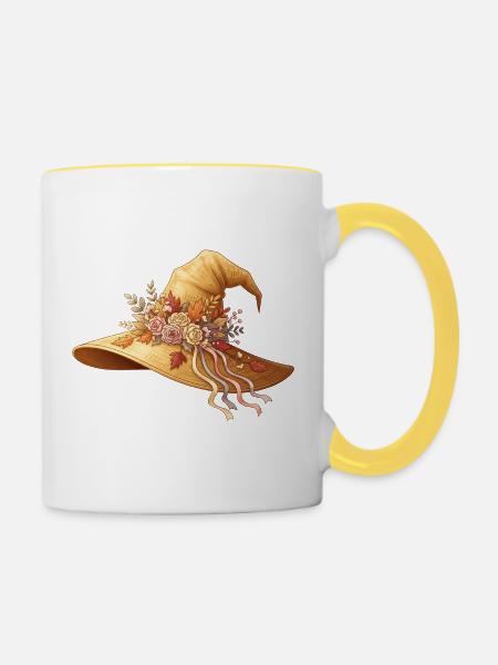 Herbstlicher Blumen-Hut - Tasse zweifarbig - Weiß/Gelb
