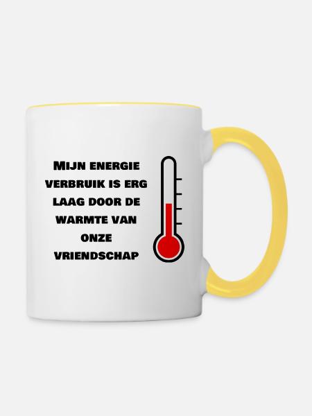 Geringer Energieverbrauch durch Freundschaft - Tasse zweifarbig - Weiß/Gelb