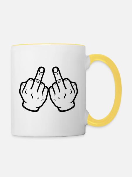 Hand Mittelfinger Frech - Tasse zweifarbig - Weiß/Gelb