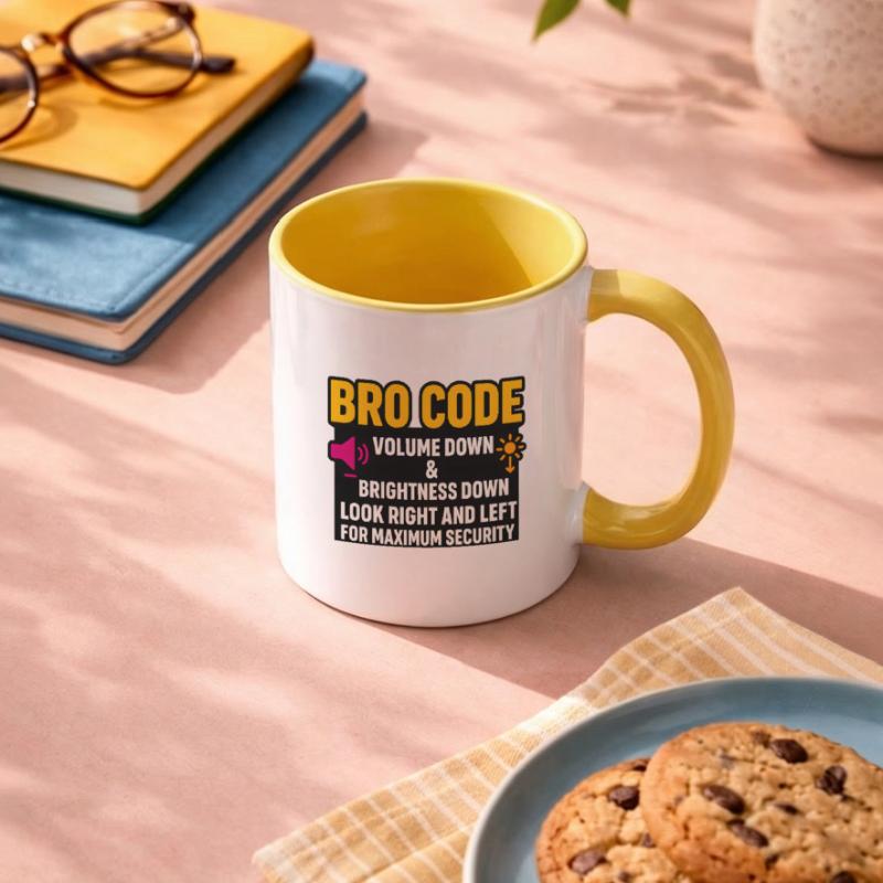 Bro Code Volume Down Look Right Left, Funny  Contrasting Mug