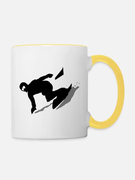 Snowboard Slalom - Tasse zweifarbig - Weiß/Gelb