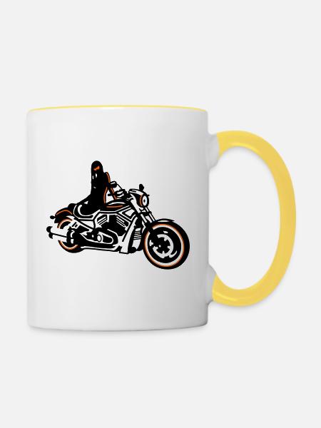 Motorradfahrerin - Tasse zweifarbig - Weiß/Gelb