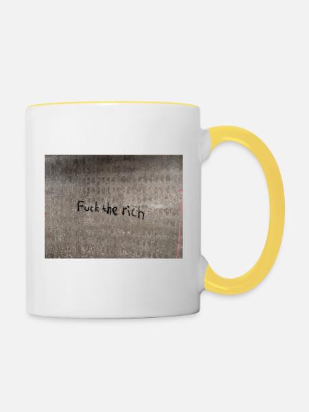 fuck the rich - Tasse zweifarbig - Weiß/Gelb