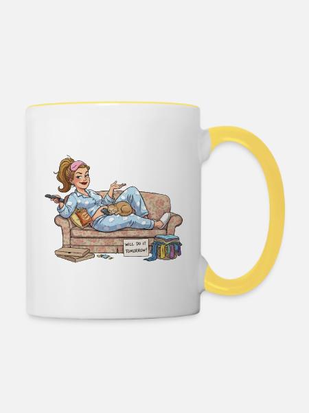Mach ich morgen - Tasse zweifarbig - Weiß/Gelb
