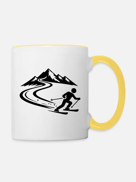 Ski Berge Piste - Tasse zweifarbig - Weiß/Gelb