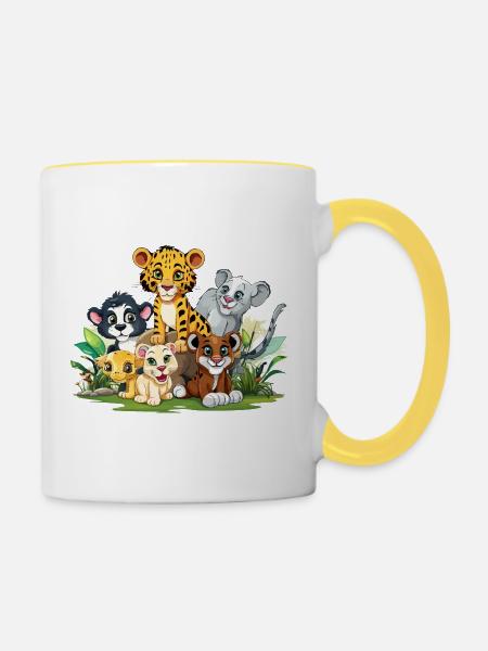 Tierfreunde im Dschungel - Tasse zweifarbig - Weiß/Gelb