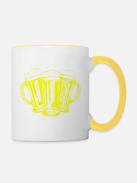 Bier Biergläser Anstoßen - Tasse zweifarbig - Weiß/Gelb