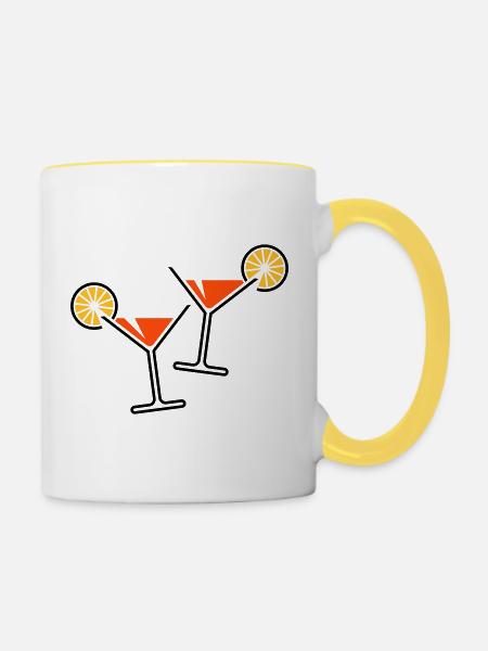 2 Cocktailgläser / Cocktail / Martini + (Orange) - Tasse zweifarbig - Weiß/Gelb