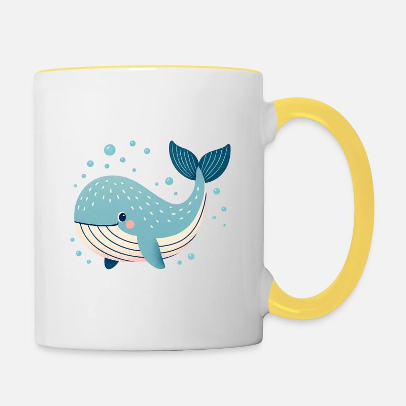 Blåval med bubblor - Tvåfärgad mugg - vit/gul