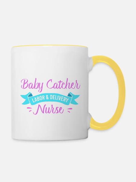 Entbindung Hebamme - Tasse zweifarbig - Weiß/Gelb