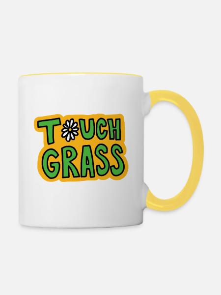 Retro "Touch Grass" Gänseblümchen - Tasse zweifarbig - Weiß/Gelb