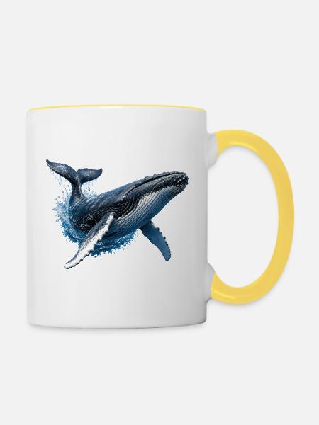Buckelwal – Ozean-Illustration - Tasse zweifarbig - Weiß/Gelb
