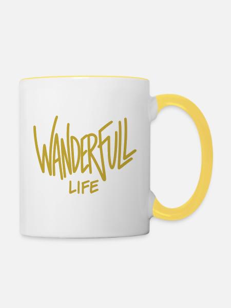 Wanderfull Life - Wortspiel Wandern - Tasse zweifarbig - Weiß/Gelb