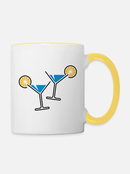 2 Cocktailgläser (Hellblau) - Tasse zweifarbig - Weiß/Gelb