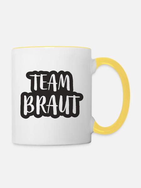 Team Braut - Tasse zweifarbig - Weiß/Gelb