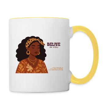 Glaub an Dich: Empowerment Porträt - Tasse zweifarbig - Weiß/Gelb - Rechts