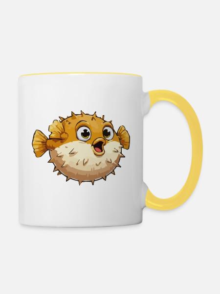 Kugelfisch Fisch Comic - Tasse zweifarbig - Weiß/Gelb