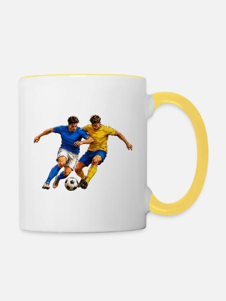 Fußball Zweikampf - Tasse zweifarbig - Weiß/Gelb