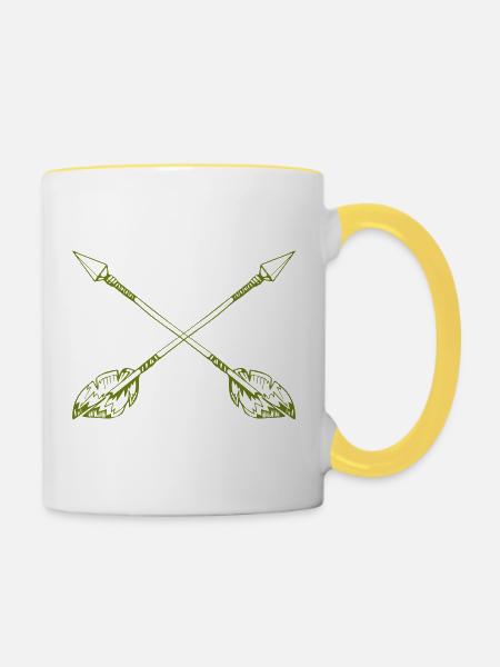 Kreuzende Speere mit Federn - Tasse zweifarbig - Weiß/Gelb