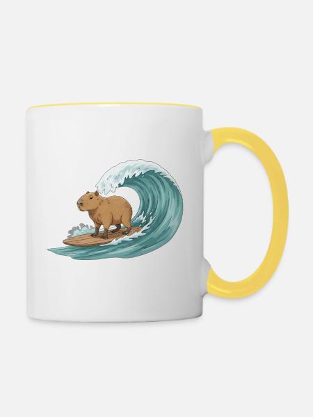 Capybara auf Surfbrett - Tasse zweifarbig - Weiß/Gelb