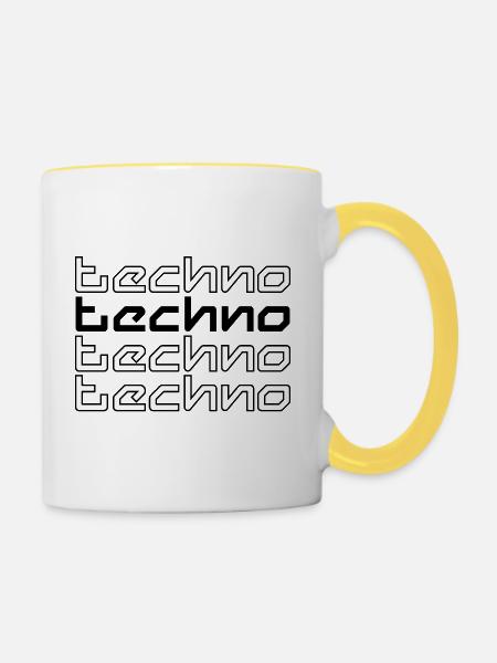 Techno-Musiktypografie-Logo-Design - Tasse zweifarbig - Weiß/Gelb