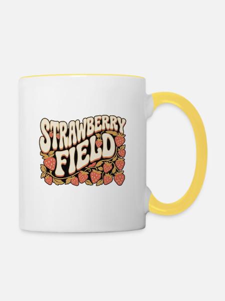 Retro 60er Erdbeerfeld - Tasse zweifarbig - Weiß/Gelb