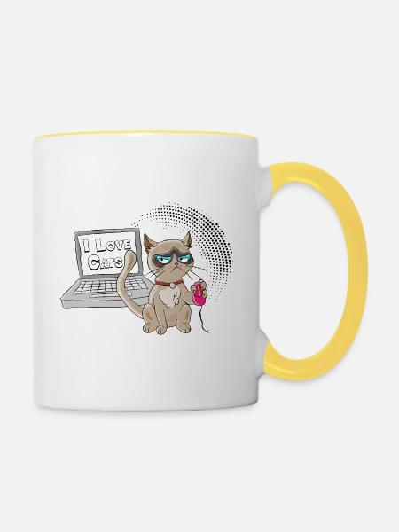 Lustige Katzen-Computer-Desktop-Maus - Tasse zweifarbig - Weiß/Gelb