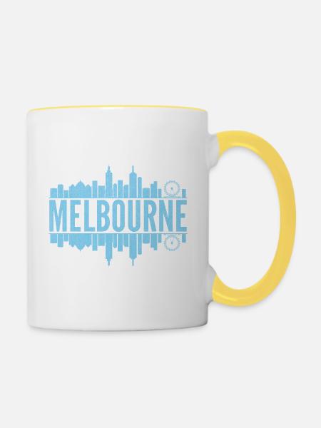 Melbourne Skyline Hellblau - Tasse zweifarbig - Weiß/Gelb