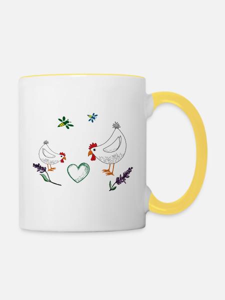 Hühner - Tasse zweifarbig - Weiß/Gelb