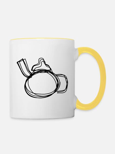 Teekanne handgezeichnet - Tasse zweifarbig - Weiß/Gelb