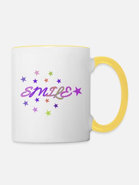 Neon-Lächel-Sterne - Tasse zweifarbig - Weiß/Gelb