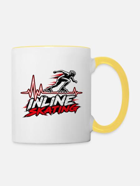 Inline Skating Herzschlag – Skating - Tasse zweifarbig - Weiß/Gelb