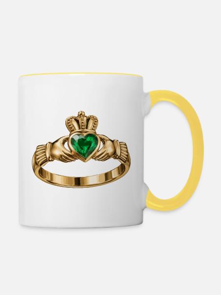Irischer Claddagh-Ring - Tasse zweifarbig - Weiß/Gelb