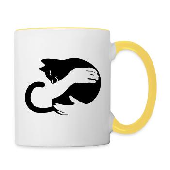 câlin de chat - Mug contrasté - blanc/jaune - Droite