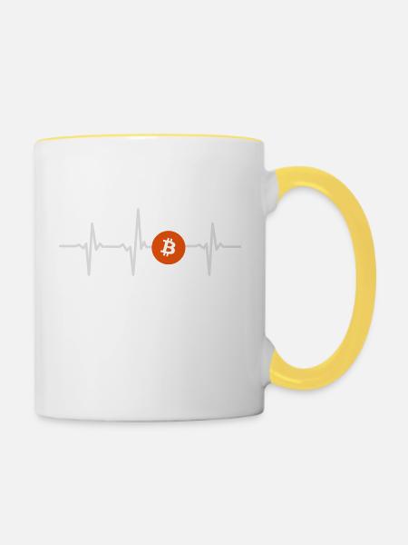 Bitcoin Herzschlag Puls - Tasse zweifarbig - Weiß/Gelb