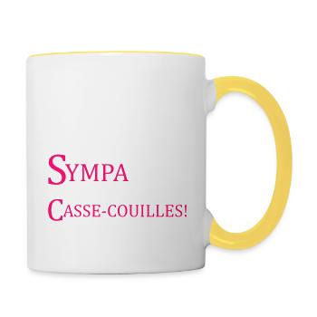 petite mignonne sympa mais casse-couilles! - Mug contrasté - blanc/jaune - Droite