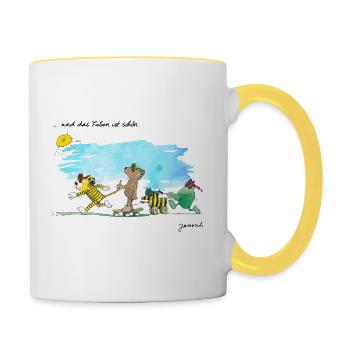 Janosch Tiger Und Freunde Das Leben Ist Schön - Tasse zweifarbig - Weiß/Gelb - Rechts