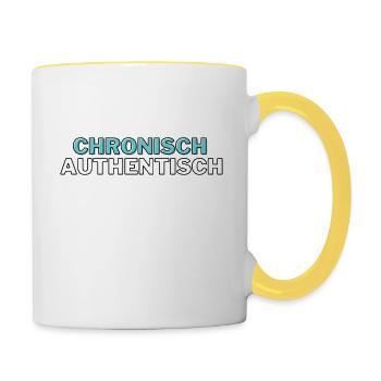 Chronisch authentisch - Tasse zweifarbig - Weiß/Gelb - Rechts