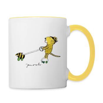 Janosch Tiger Und Tigerente Auf Rollschuhen - Tasse zweifarbig - Weiß/Gelb - Rechts