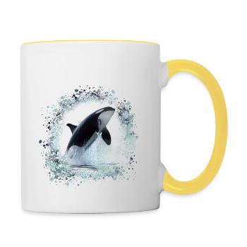 wal,fisch,malerei,graffiti,blau,meer,killerwal - Tasse zweifarbig - Weiß/Gelb - Rechts