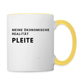 meine ökonomische Realität. Pleite. Geschenk - Tasse zweifarbig - Weiß/Gelb - Rechts