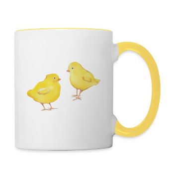 Frères et sœurs poussins - Mug contrasté - blanc/jaune - Droite