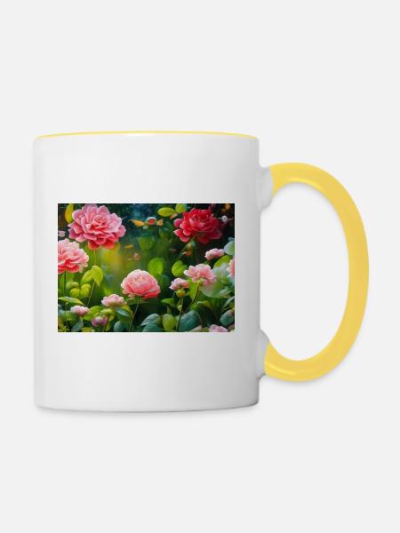 Blühende Rosen Blüten - Tasse zweifarbig - Weiß/Gelb