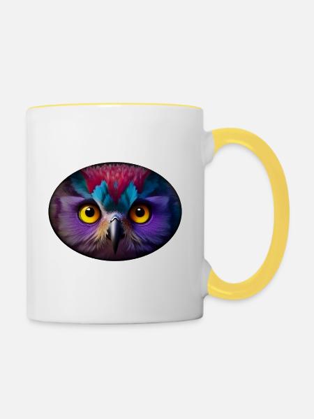 Regenbogen Eule - Tasse zweifarbig - Weiß/Gelb