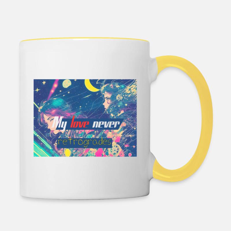 My Love Never Retrogrades - Contrasting Mug - white/yellow